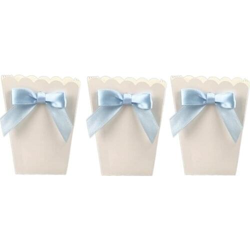 12pcs Bow White Popcorn Boxes Candy Snack Printing Treat Box Decoration Container Birthday Baby Showers Wedding