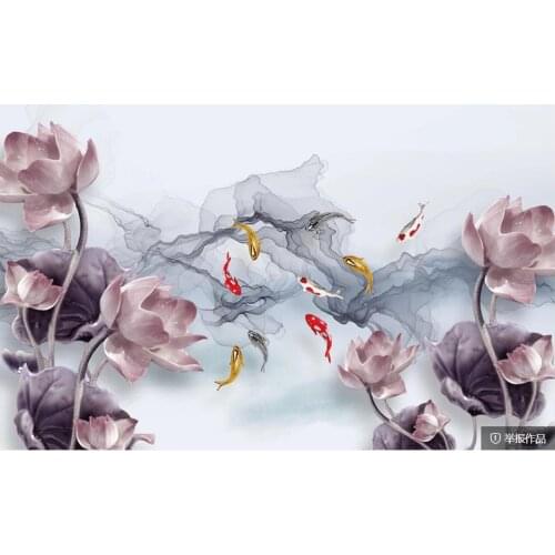 Mural 3d wallpaper 3d wall papers for tv backdrop lotus wallpapers goldfish TV background wall