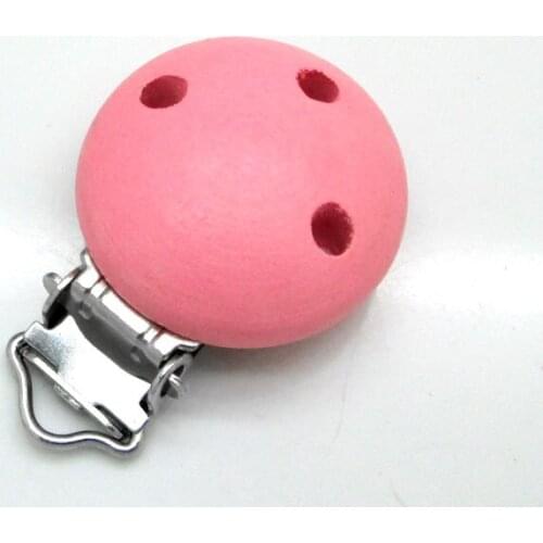 5Pcs Pink Metal Wooden Baby Pacifier Clips Solid Color Holders Cute Infant Soother Clasps Holders Accessories Diy Tool