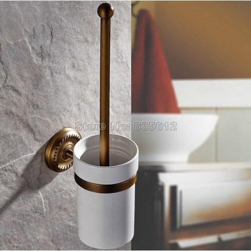 Bathroom Accessory Wall Mounted Antique Brass Bathroom Toilet Brush Holder Set with Ceramic Cup Wba271