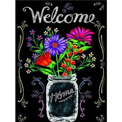 Diamond painting welcome Home Picture Diamond Embroidery daisy flowers Mosaic Diamond puzzle square Rhinestone Home decor TY42