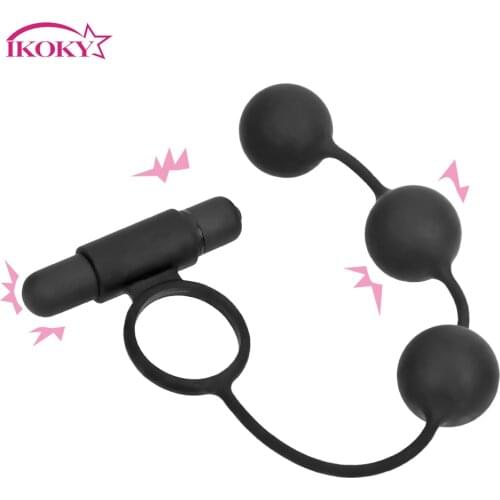 IKOKY 3 Balls 10 Speed Butt Plug with Anal Bead Male Masturbation Sex Toys for Men Vibrator Penis Ring Prostate Massager