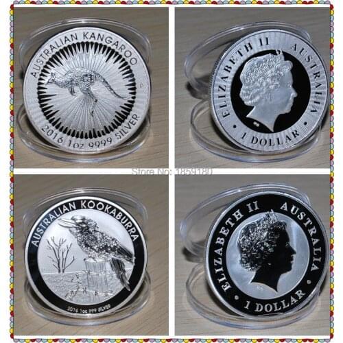 Free Shipping 10pcs/lot,2016 Australian New Coin,1 oz Silver Kangaroo Coin + 1 oz Silver Kookaburra Coin