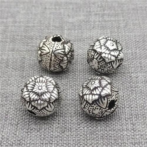 Sterling Silver Flower Round Beads for Bracelet Necklace 10mm 12mm 14mm 20mm