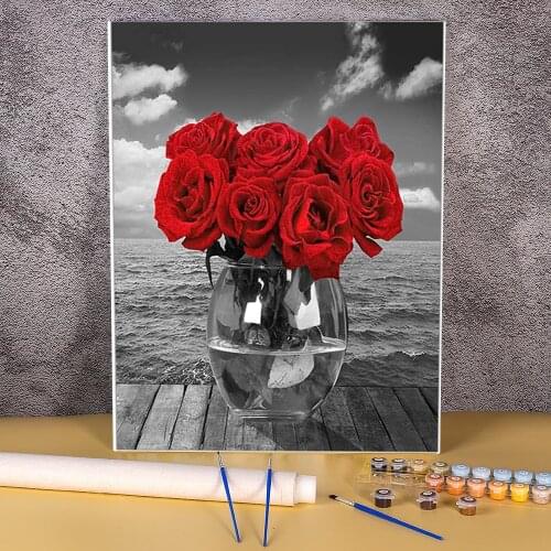 Flower Rose Painting By Numbers Set Oil Paints 40*50 Painting On Canvas New Design Kids Drawing