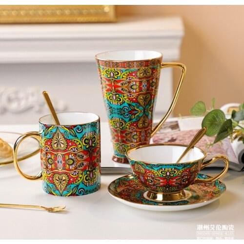 English bone china coffee cup dish Mug large capacity water cup set gift European afternoon tea cup flower tea cup