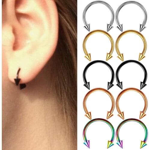 2Pcs Stainless Steel Nose Ring Piercing Horseshoe Spike Septum Piercing Eyebrow Tragus Helix Pircing Lip Piercing