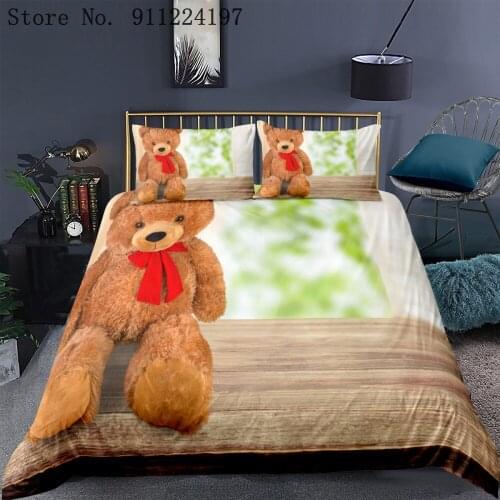 Home Textile Valentine Duvet Cover Comforter Bedding Set 3D Bear Printed 3pcs Quilt Cover Single Double Queen King Size For Gift
