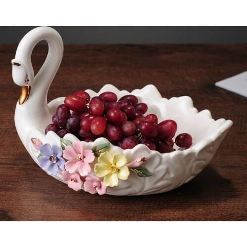 Swan Ceramic Material Fruit Plate Ashtray Dual-use Living Room Coffee Table Desktop Candy Box Snack Plate Home Wedding Ceremony
