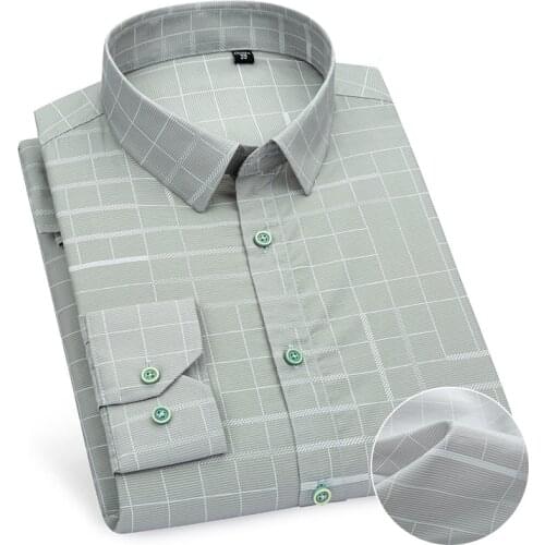 Men Plaid Shirts New 2021 Long Sleeve Business Mens Dress Shirt Social Office Casual Regular Fit without Pocket Mans Clothing