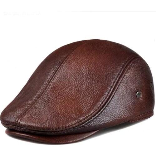 Mens outdoor leather hat winter Berets male warm Ear protection cap 100% genuine leather dad hat wholesale Leisure