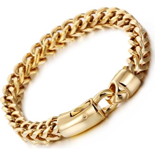 Italy Gold Link Chain Bracelets For Men High Polished Stainless Steel Hand Wrist Boys Bracelets & Bangles For Best Friend 8mm
