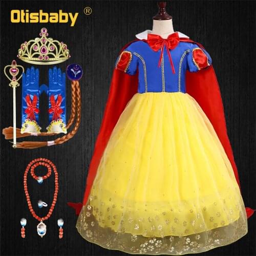 Fancy Girl Halloween Cosplay Princess Snow White Dress + Long Cloak Childrens Bronzing Floral Tulle Kids Birthday Party Costume