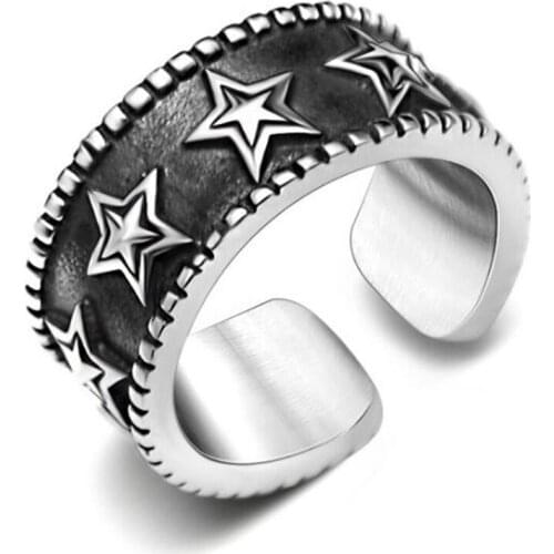 Stainless Steel Vintage Star Men Rings Jewelry Punk Rock Star Sign Ring Gift Size 7-11