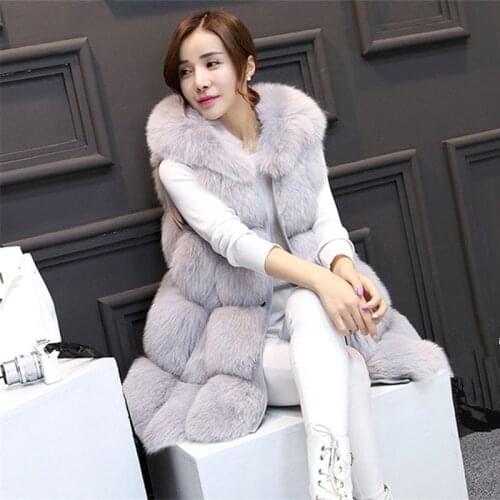 New Winter Wacket Women Fox Fur Medium and long cap fur vest Faux Leather Coat Thick Warm Fur Red Jacket Fur One Coat