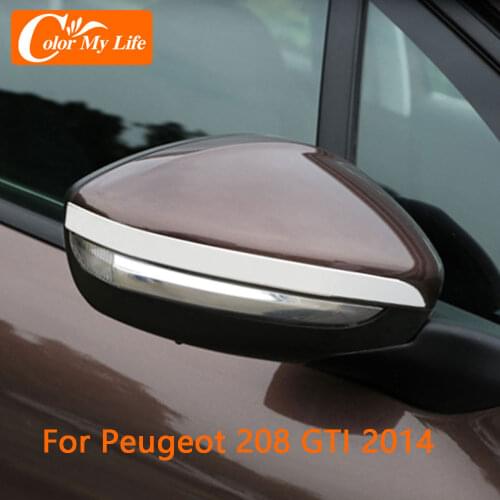 Stainless Steel Car Rearview Mirror Cover Strips for Peugeot 208 GTI 2014 Rear View Mirror Covers Protector Trim Stickers