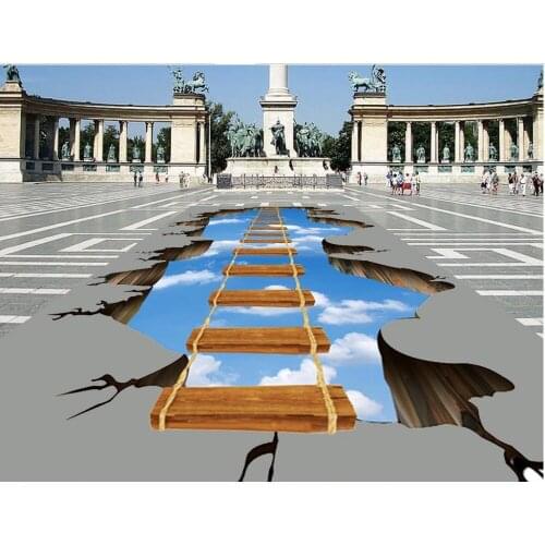 PVC waterproof floor 3D wooden walkway floor living room on the sky 3d floor wallpapers Home Decoration
