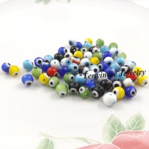 Mixed Color 6mm Turkey Eye Glass Beads Coloured Glaze Beads Free Shipping
