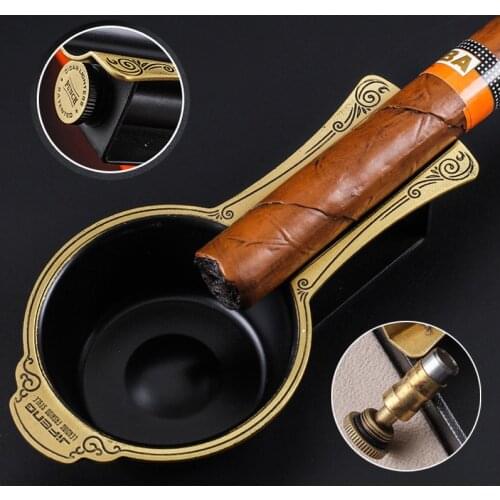 Retro Copper Cigar Ashtray with punch Home Ash Tray Outdoor Luxury Hold 1 Cigars Cigarette Ashtrays Cigars Accessories