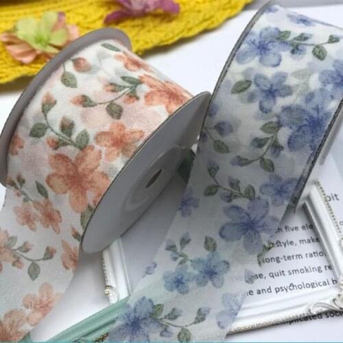 Kewgarden Wholesale Flower Chiffon Fabric Ribbon Handmade Tape Crafts 1-1/2" 40mm DIY Hairbow Accessories Gift Packing 25 Yards