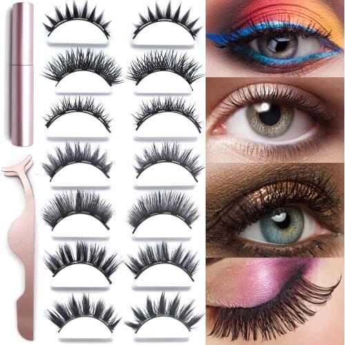 Mixed Magnetic Eyelashes and Natural Eyeliner 3 Set Black Liquid Eye Tweezer with Magnets Applicator False Mink Liner Extension