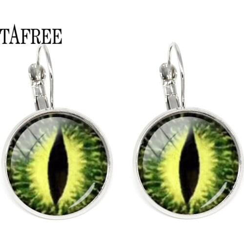 TAFREE Glass Cabochon Round Art Photo Ear Cuff Clips Yellow Green Eye Earring Evil Eye Earring Colorful Eye Trend Jewelry EY260