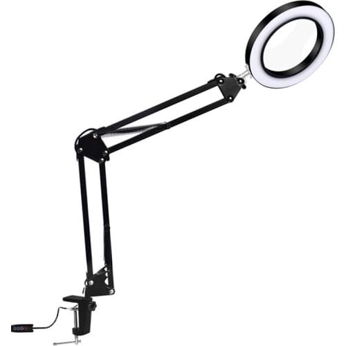 LED nifying Lamp with Clamp, 10 Levels Dimmable, 3 Color Modes, 5-Diopter Real Glass Lens, Adjustable Swivel Arm Lighted n
