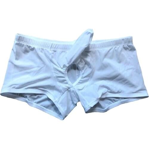 Men Boxers Erotic Ice Silk Boxer Shorts Underclothes Separation Penis Scrotum Gladiator Costume Open Testis Breathable Underwear