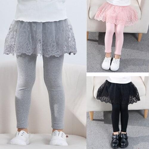 2 3 4 5 6 7 Years Toddler Girls Culottes Fashion Mesh Lace Tutu Skirt Leggings Fake Two Pieces Baby Pants Child Skinny Pants New