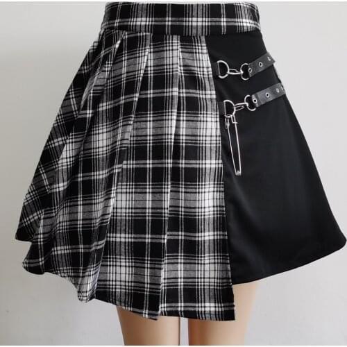 Gothic Sweet Women Pleated Skirt Fashion Plaid Mini High Waist Chic Skirt Kawaii Summer Casual Ladies Plaid Pleated Skirt