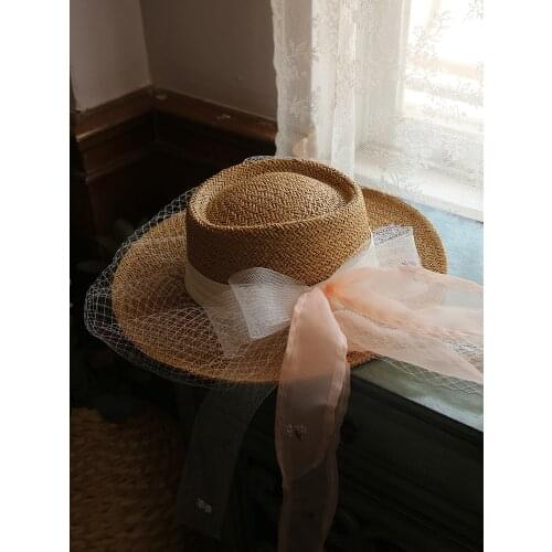 2020 Natural Straw Weaving Fedora Hat Women Summer Large Bowknot Mesh Wide Brim Sun Hat Ladies beach Party Show Bonnet Sombrero
