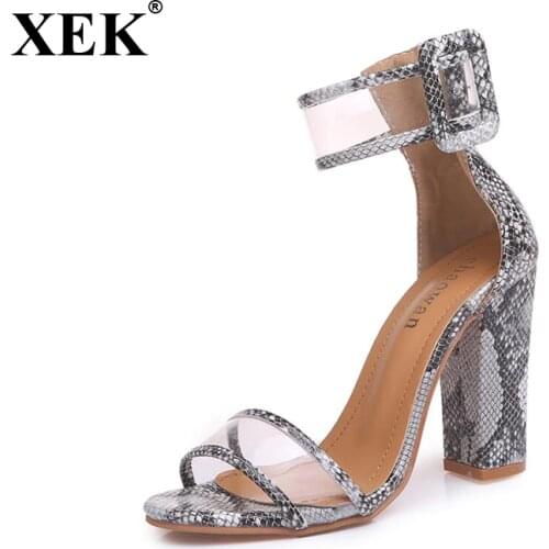 XEK 2018 Women Sandals High Thick Heels Sandals hollow out Fashion European Sandal Pumps leopard shoes Plus size ST248 10CM
