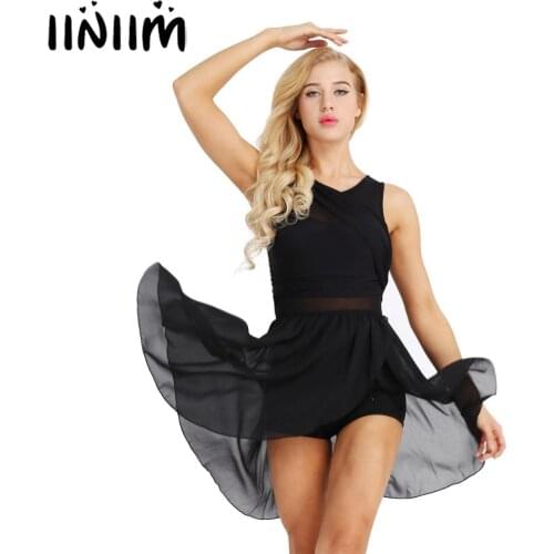 Womens Professional Ballet Tutu Dress Adult Cut Out Asymmetric Chiffon Dance Ballerina Gymnastic Leotard for Womens Dancewear
