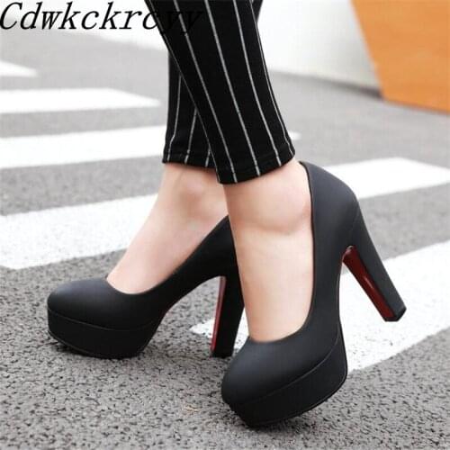 Autumn New pattern fashion Round head temperament Waterproof High-heeled Shoes gules blue black green silvery marry Women Shoes