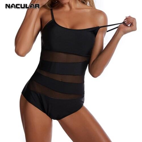 NACULAR One Piece Swimwear Women Swimsuit 2021 Push Up Bathing Suit Summer Beach wear Strap Printed Solid Mesh XXL Vintage