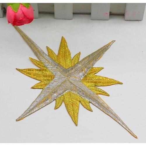 Gold Embroidered Patches 5 Pcs Appliqued Lace Cosplay Costume Patch Gold And Silver Flower Iron on Venise Trims 12.5*18cm