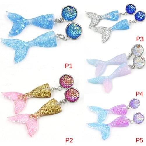1 Pair Holographic Mermaid Drop Earrings Shinny Mermaid Tail Scales Fish Dangle Earrings Women Jewelry 4 Colors