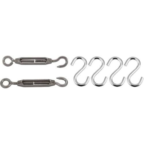 1 Pair Silver Tone Cable Wire Rope Hook Eye Turn Buckle with 4-Pack Heavy Duty S Shaped Hooks Galvanized Utility Hooks