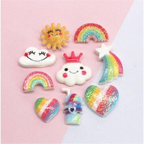 20pcs Resin Glitter Mini Rainbow Heart Smile Clouds Flatback Cabochon DIY Jewelry Craft Nail Art Decoration