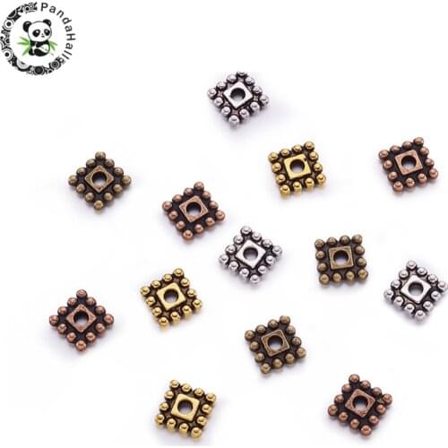 7x7x2mm Mixed Color Tibetan Style Beads Alloy Square Spacer Beads Cadmium Free,Nickel Free,Lead Free, Hole 2mm about 650pcs/200g