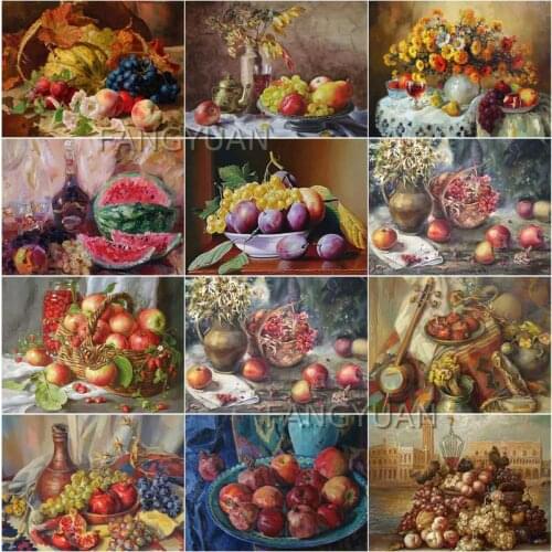 5D Diy Diamond Painting Kitchen Decoration Diamond Embroidery Artwork Full Square Round Drill Fruit Flowers Retro Wall Pictures