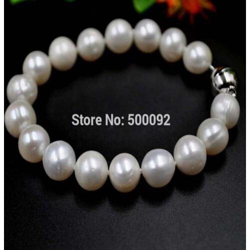Genuine 9.5-10mm cultured freshwater pearl bracelet free shipping