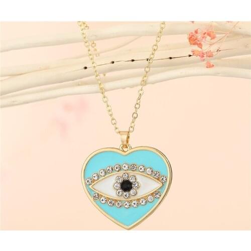 1Pcs Zircon Heart Evil Eye Necklace For Women Gift Jewelry Fashion Vintage Colored Geometric Pendant Clavicle Chain Choker