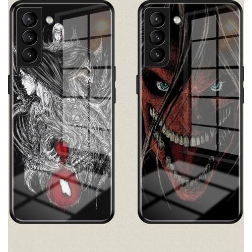 Hote Anime Attack on Titan Tempered Glass Phone Case For Samsung S8 S9 S10 S10E S20 S21 FE Note 8 9 10 20 Plus Ultra Anti-fall