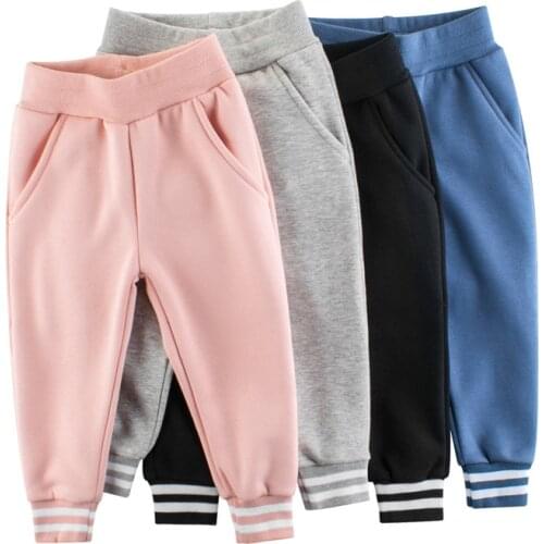 Children Clothes Autumn New Baby Boys Girls Solid Elastic Waist Cotton Long Pants Outwear Sports Trousers for Kids 2-7Y