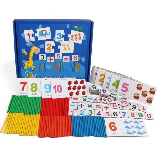 Childrens Animals Digital Pairing Cognitive Numbers Operation Early Learning Toys Wooden Sticks Digital Math Learning Toys Gift