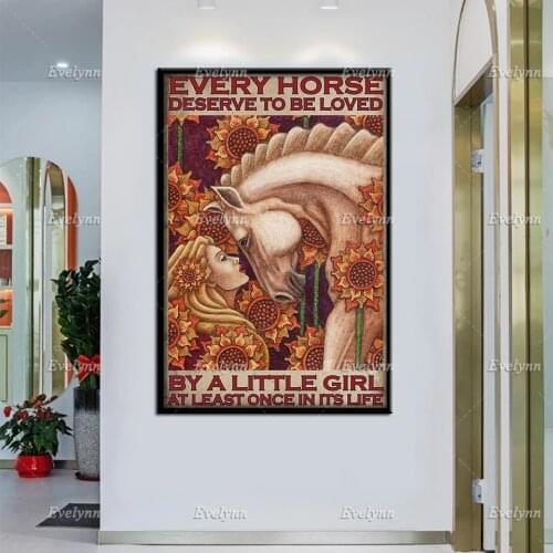 Girl And Horse RetroPoster Every Horse Deserve To Be Loved By A Little Girl At Least Once In Its Life Wall Art Prints Home Decor