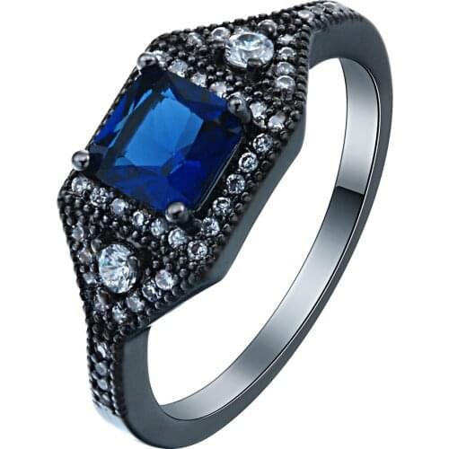 Hainon Fashion Black Gold-Color Finger Rings Paved Blue Green Red White Crystal New Design Wedding Engagement Ring for women