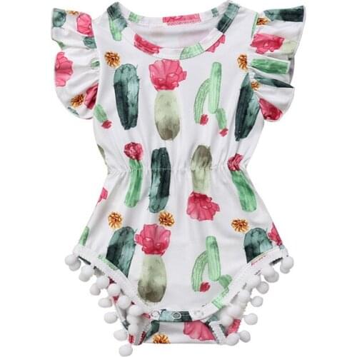 Emmababy Infant Baby Girls Bodysuit Jumpsuit Summer Sleeveless Cactus Clothes Round Neck Sunsuit Girl Tassel Cotton Outfit