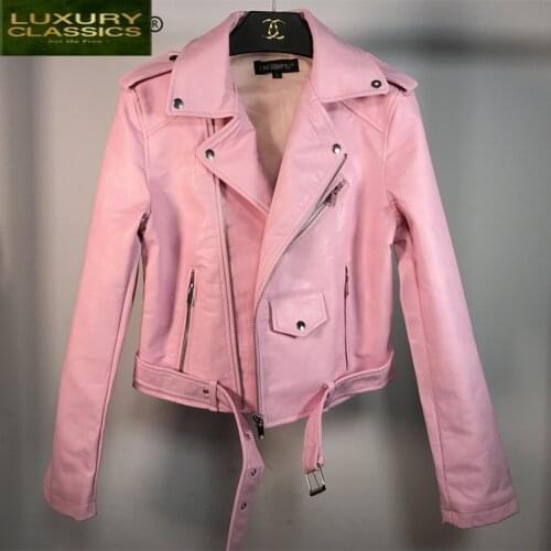 Jacket Womens Women Leather Clothes 2021 Spring Korean Fit Streetwear Pu Pink Biker Jackets Eleagnt Leather Coat LW486